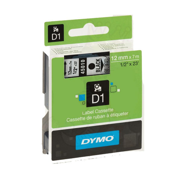 Picture of DYMO D1 LABEL CASSETTE ORIGINAL 45010 12MM BLACK ON CLEAR